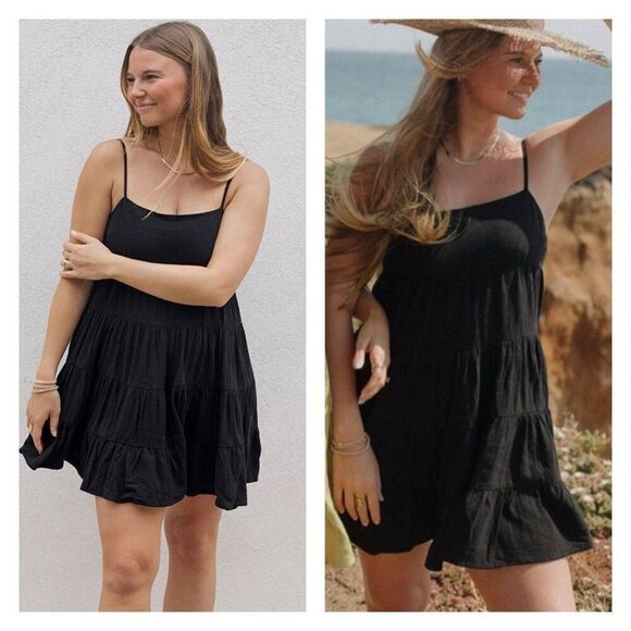 Talula Women's Sleeveless Tiered Scoop Neck Mini Summer Dress Black Size Small - Picture 1 of 10